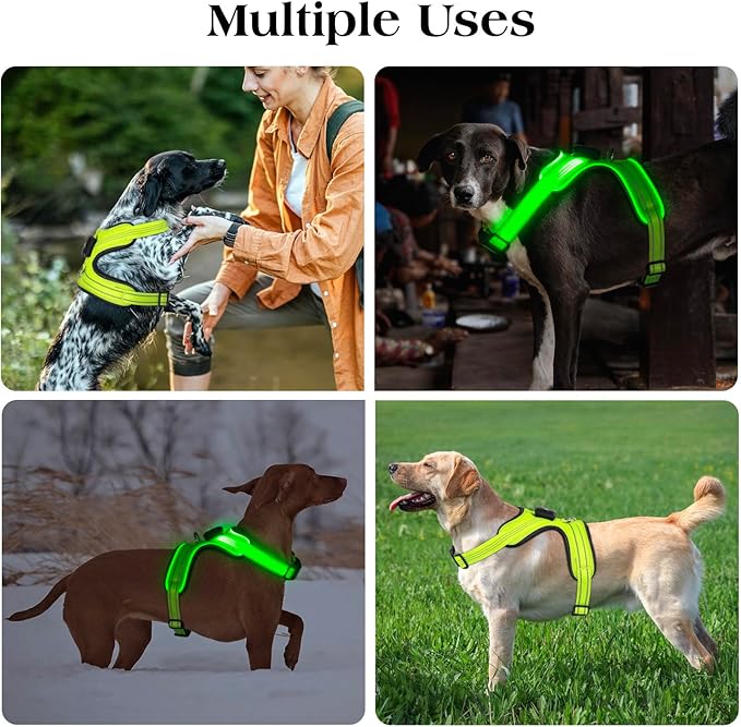 Light Up Dog Harness, Rechargeable LED Dog Harness with Battery Level Indicator, Adjustable Reflective Safety Vest for Night Walking, Soft Mesh Lighted Harness for Medium Large Dogs(5-90lbs)-Mewly Pet