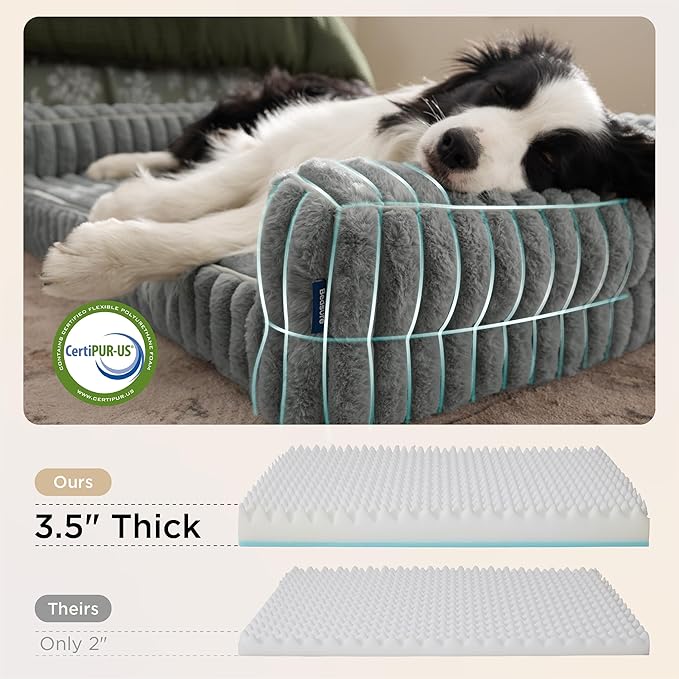 Bedsure Orthopedic Dog Beds Large Sized Dog, Waterproof Memory Foam Pet Bed with Sides, Non-Slip Bottom and Egg-Crate Foam Large Pet Couch Sofa with Washable Removable Corduroy Cover, Grey-Mewly Pet