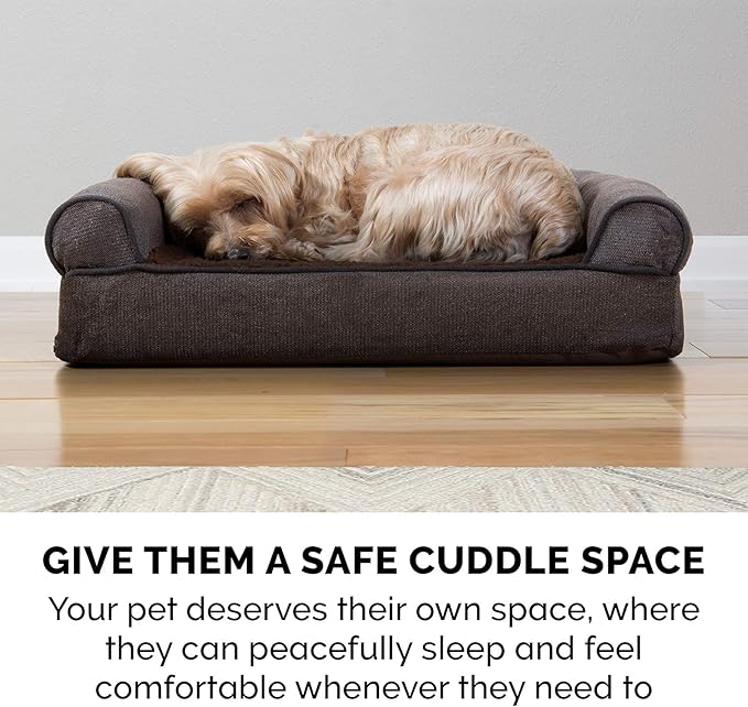 Furhaven Orthopedic Dog Bed for Large Dogs w/ Removable Bolsters & Washable Cover, For Dogs Up to 95 lbs - Sherpa & Chenille Sofa - Coffee, Jumbo/XL-Mewly Pet