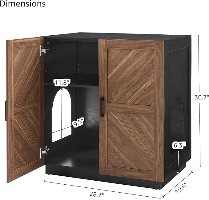 unipaws Cat Litter Box Enclosure with Shelves, Tall Hidden Litter Box Cover for Tall or Top Entry Litter Box, Kitty Enclosed Litter Box Cabinet, Cat Box Furniture, Walnut-Mewly Pet