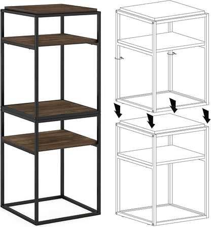 Furinno Simplistic End Side Night Stand/Bedside Table with Stainless Steel Tubes, Stackable Metal Frame, Columbia Walnut
