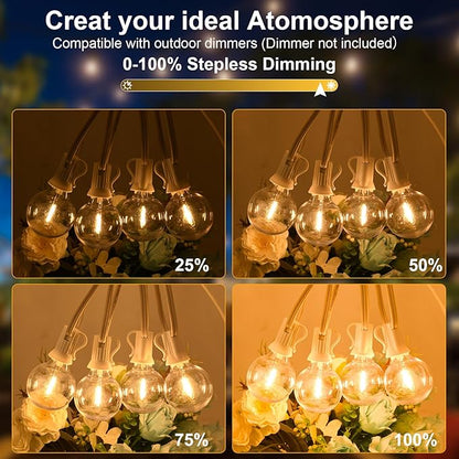 100ft 2-Pack Outdoor String Lights,Dimmable G40 LED String Lights with 52 Shatterproof Clear Bulbs UL Approval Waterproof Globe 1W 2700K Outdoor Lighting for Backyard Porch Cafe Party Wedding Garden