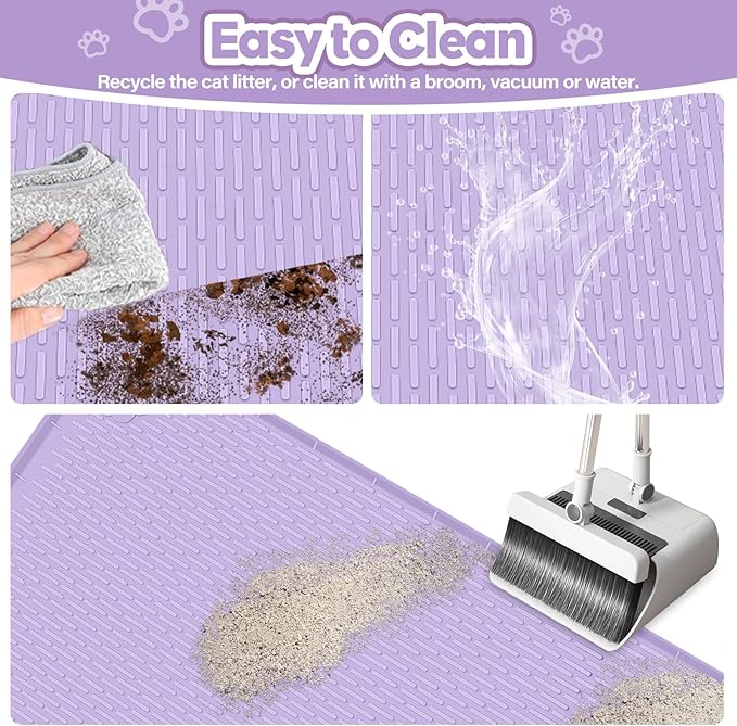 Cat Litter Mat, Extra Large 40" x 28" Silicone Mat Litter Trapping Mat for Scatter Control, Soft on Kitty Paws, Easy to Clean (Purple)-Mewly Pet