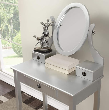 Roundhill Furniture Moniys Wood Moniya Makeup Vanity Table and Stool Set, Silver