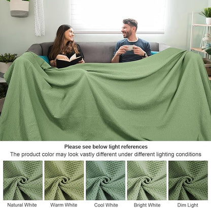 PHF Pre-Washed Cotton Waffle Weave Family Blanket,Oversized King Size 120"x 120"-Snag Proof Lightweight Breathable, 10'x 10' Huge Extra Large Big-Elegant Aesthetic Home Decoration Gift,Loden Green