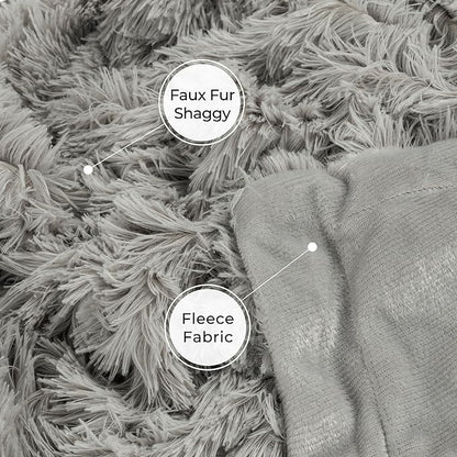 Tuddrom Decorative Extra Soft Faux Fur Blanket Queen Size 80"x90",Solid Reversible Fuzzy Fluffy Plush Fleece Comfy Microfiber Fur Blanket for Couch Sofa Bed,Quiet Grey