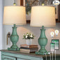 Farmhouse Table Lamp Set of 2, Rustic Touch Control 3-Way Dimmable Lamps with USB A+C Charging Ports & AC Outlet, Vintage Retro Antique Bedside Lamp for Living Room Bedrooms Nightstand Green