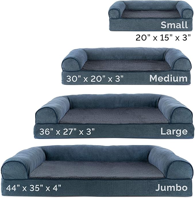 Furhaven Cooling Gel Dog Bed for Large Dogs w/ Removable Bolsters & Washable Cover, For Dogs Up to 95 lbs - Sherpa & Chenille Sofa - Orion Blue, Jumbo/XL-Mewly Pet