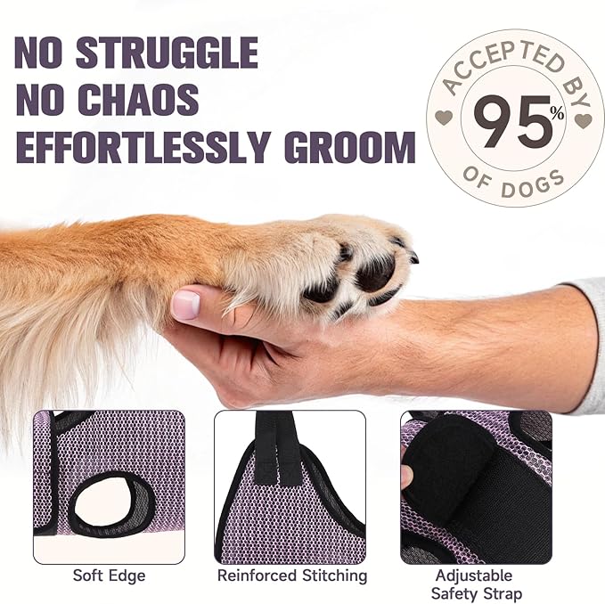 PAWCHIE Dog Grooming Hammock Harness for Dogs & Cats with Pet Nail Clipper Trimmer- Breathable Cat Hanger Sling for Trimming Clipping Nails-Dog Hammock Restraint Bag for Small Medium Large Dog, Pink M-Mewly Pet