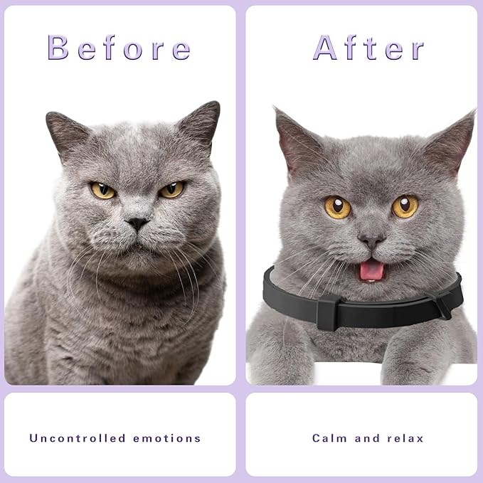 Simnice Calming Collar for Cats - 4 Pack, Adjustable Calming Collar for Cats - Pheromone Cat Collars for Anxiety & Stress Relief, Water-Resistant & Long-Lasting Effect (Black)-Mewly Pet