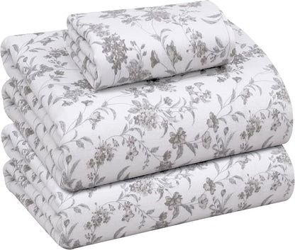 RUVANTI Flannel Sheets Twin Size - 100% Cotton Double Brushed Twin Sheets Set, Deep Pockets 16 Inches, All Seasons Breathable & Extra Soft Bed Sheets, Warm & Cozy, 3 Piece, Vintage Flora