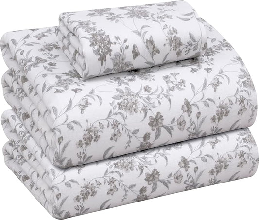 RUVANTI Flannel Sheets Twin Size - 100% Cotton Double Brushed Twin Sheets Set, Deep Pockets 16 Inches, All Seasons Breathable & Extra Soft Bed Sheets, Warm & Cozy, 3 Piece, Vintage Flora
