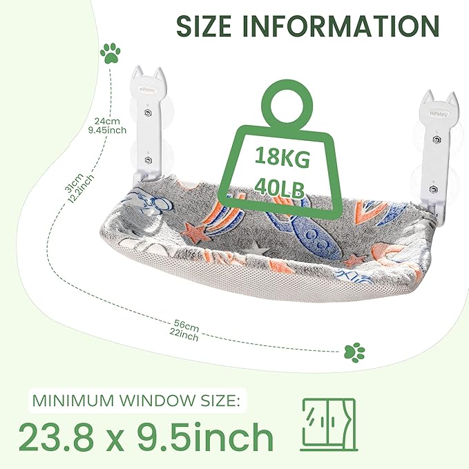 Cat Window Perch, Glow in The Dark Foldable Cat Hammock with Sunken Design & Removable Soft Cover, Breathable Cordless Window Bed for Resting Indoor Kitten (Shallow Perch, 1 Pack - M)-Mewly Pet
