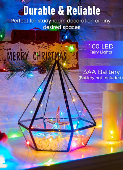 Minetom Fairy Lights Battery Operated, 2Pcak 33Feet 100 LEDs Mini Battery Powered String Lights, Waterproof Twinkle Lights Mason Jar Lights for Indoor Home Wedding Christmas Decoration, Multicolor