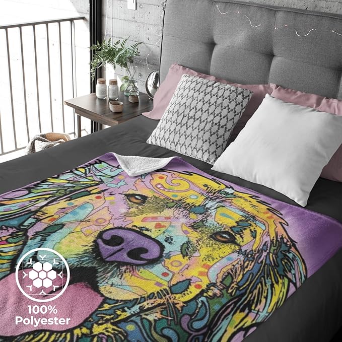Dawhud Direct Golden Retriever Fleece Blanket - 50 x 60 Inches Soft and Colorful Plush Dean Russo Throw Blankets with Dogs for Kids, Adults - Dog Blanket for Bed, Couch, Sofa and Travel