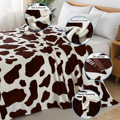 Flannel Cow Print Blanket Twin Size - Premium Lightweight Anti-Static Super Soft Cow Blankets for Twin/Twin XL Extra Long Bed,Winter Warm Cow Print Throw Blanket 66" x 90"(Brown Cow)