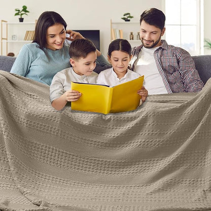 PHF 100% Cotton Waffle Blanket Oversized King 120"x120", Lightweight Breathable Extra Large 10'x10' Blankets for Bed, Giant Big Luxury Aesthetic Woven Bedding for Home Decor, Taupe