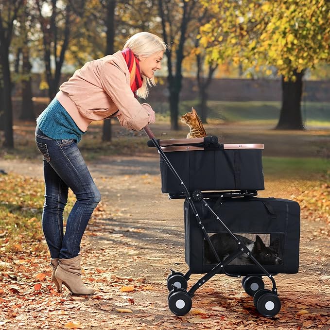 Double Pet Stroller for Small Medium Dogs - 4 In1 Dog Stroller for 2 Pets, Detachable and Foldable with 360°Rotating Wheels, Easy Assembly and Compact Size-Mewly Pet