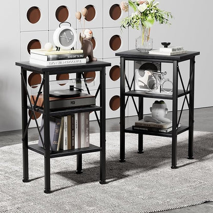 VECELO Modern Nightstands X-Design Side End Table Night Stand with Storage Shelf for Bedroom,Living Room,
