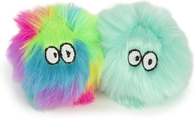 SmartyKat (2 Count Fuzzy Friends Plush Catnip Ball Cat Toys - Rainbow/Turquoise, 2 Count-Mewly Pet