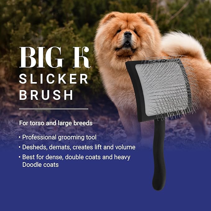 Chris Christensen Big K Dog Slicker Brush for Dogs (Goldendoodles, Labradoodles, Poodles), Groom Like a Professional, Fluff Detangle Style, Saves Time Energy, Black, Large-Mewly Pet