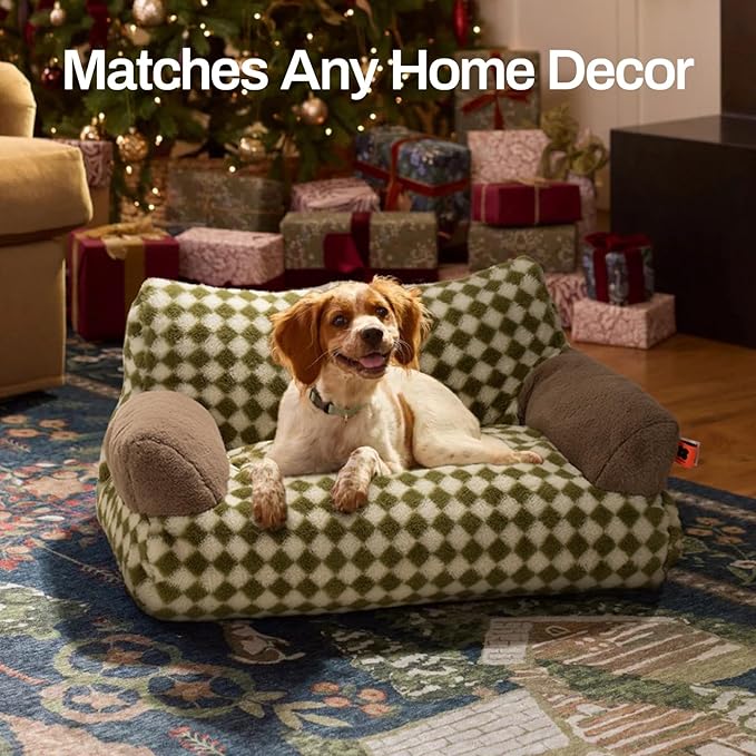 MEWOOFUN Cat Bed for Indoor Cats, Washable Dog Beds for Small Medium Dogs & Cats, Fluffy Cat Couch with Non-Slip Bottom (Green, 26.0" L X 19.0" W X 13.0" Th)-Mewly Pet