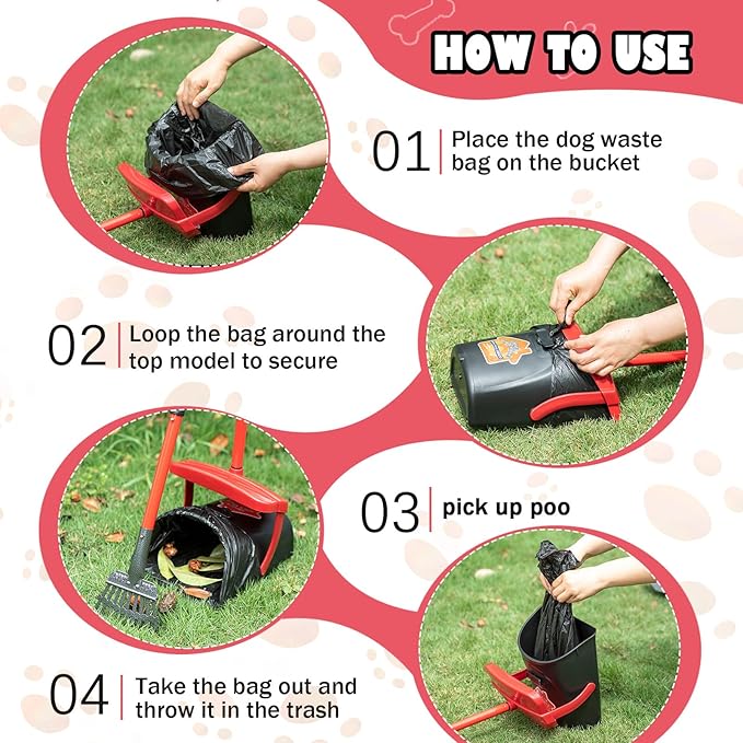 Pooper Scooper with Swivel Bin-Heavy-Duty Metal Rake & Spade, Portable Poop Scooper,Includes 100 Waste Bags, Easy to Clean, Perfect for Grass Dirt or Gravel,Ideal for Small Medium Large Dogs-Mewly Pet