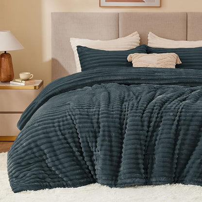 BEDELITE Fleece Twin Comforter Set -Super Soft & Warm Fluffy Dark Grey Bedding, Luxury Fuzzy Heavy Bed Set for Winter with 1 Pillow case