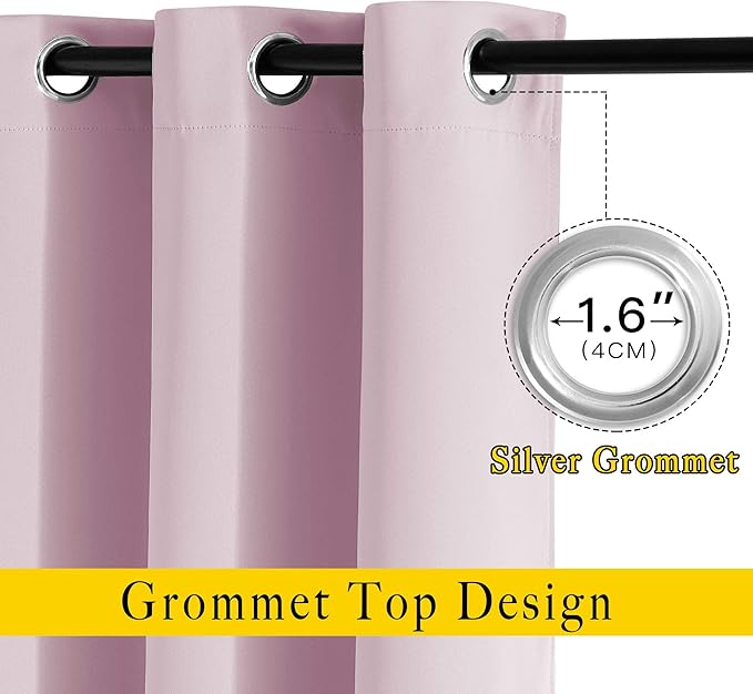 NICETOWN Baby Pink Sliding Door Curtains 2 Panels Set 118 inches Long, Grommet Thermal Room Darkening Curtains Privacy Room Divider Sound Reducing for Bedroom/Living Room, W66 x L118