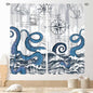 Nautical Curtains, Coastal Old Pirate Map Sailboat Compass Anchor Vintage Ocean Kraken Octopus Tentacles Blue Marine Window Drapery Treatment for Bedroom Living Room Kitchen Bathroom, 84"x84" Inch