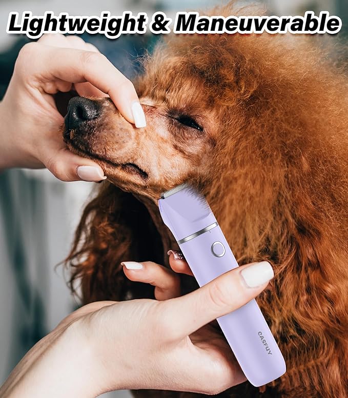 Casfuy Cordless Dog Paw Trimmer - Low Noise Small Dog Clippers with Double Blades USB Rechargeable Grooming Clipper for Dogs Cats and Small Pets for Trimming Hair Around Paws, Eyes, Ears, Face, Rump-Mewly Pet