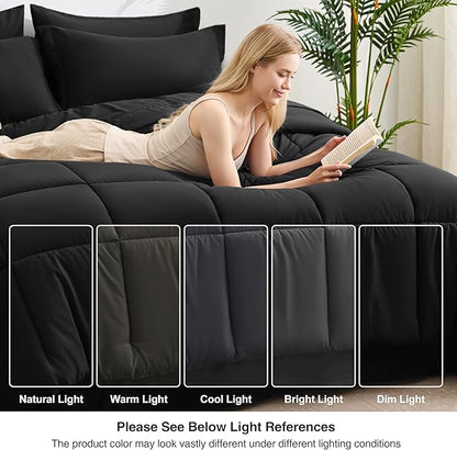 Love's cabin Twin XL Comforter Set Ash Black, 5 Pieces Twin XL Bed in a Bag, All Season Bedding Sets with 1 Comforter, 1 Flat Sheet, 1 Fitted Sheet, 1 Pillowcase and 1 Pillow Sham