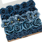 Ling's Moment Artificial Flowers Fake Silk Poppy Faux Foam Roses Combo for DIY Wedding Bouquets Centerpieces Arrangements Bridal Shower Party Home Decorations, Nautical Navy, 25pcs