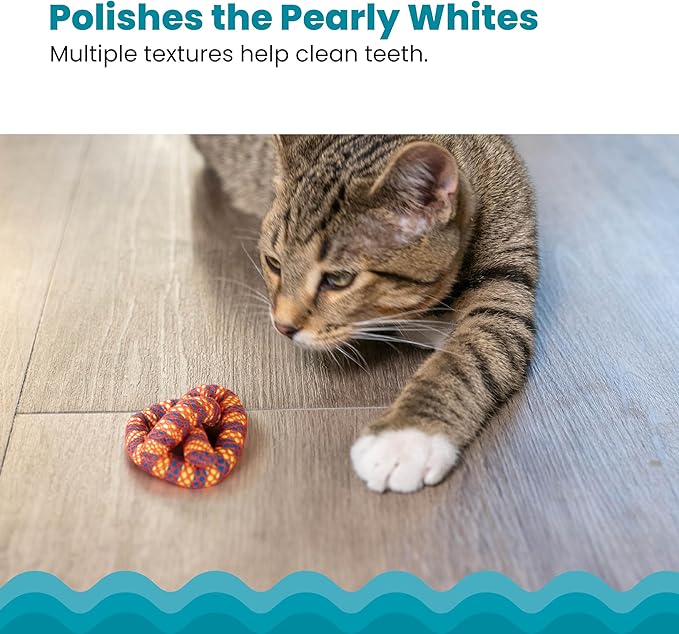 Catstages Plaque Away Pretzel Cat Toy – Interactive Catnip Dental Chew Toy to Help Clean Teeth, Fun for Play and Chewing, Orange-Mewly Pet