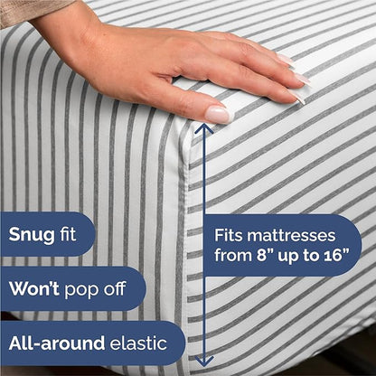 Split King 7 Piece Sheet Set - Comfy Breathable & Cooling - Soft Hotel Luxury Bedding Set w/ 8-16 Inch Deep Pockets - 1 Flat & 2 Fitted Sheet & 4 Pillowcases - Cozy and Wrinkle Free - Grey Stripes 2