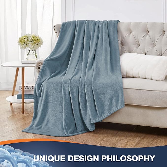 Walensee Fleece Blanket Plush Throw Fuzzy Lightweight (XL-Twin Size 66x90 Washed Blue/Slate Blue/Grey Blue) Super Soft Microfiber Flannel Blankets for Couch, Bed, Sofa Warm and Cozy for All Seasons