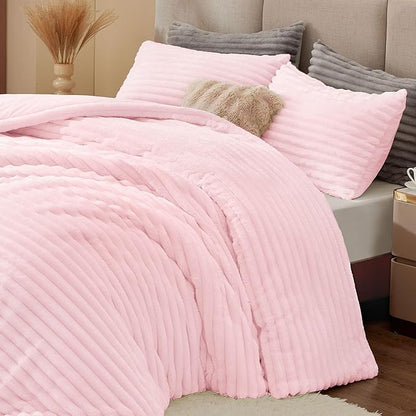 BEDELITE Fleece Queen Comforter Set -Super Soft & Warm Fluffy Cherry Blossom Bedding, Luxury Fuzzy Heavy Bed Set for Winter with 2 Pillow Cases