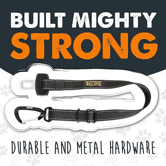 Mighty Paw Dog Seat Belt for Car - Safe Distraction Free Driving, Heavy-Duty Design with Aviation Grade Aluminum Carabiner, Adjustable Dog Seatbelt Harness for Small, Medium and Large Pets-Mewly Pet