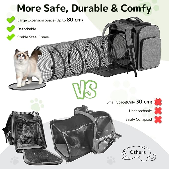 Pawtners Cat Carrier Backpacks Expandable Cat Backpack with Breathable Mesh, Pet Carrier Backpack for Cats Small Dogs Puppies Up to 18 Lbs, Dog Carrier Backpack for Travel Hiking Camping Outdoor-Mewly Pet
