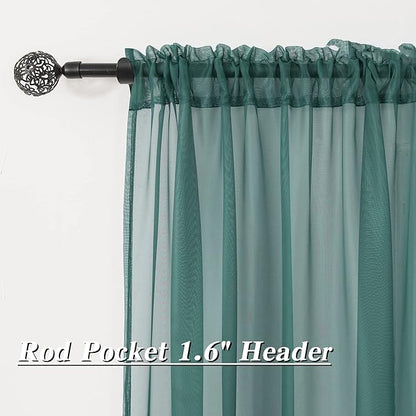 HUTO Dark Teal Green Sheer Curtains 54 inches Long for Bedroom Top Rod Pocket Sheer Window Panels Curtains for Nursery Living Room 52 by 54 Inch Length Set of 2