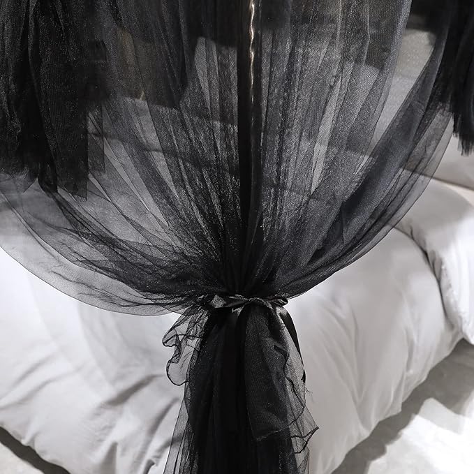 Joyreap 4 Corners Post Canopy Bed Curtain Black- King Size Royal Luxurious Cozy Drapes Netting- Elegant Bedroom Decoration Accessories for Adults