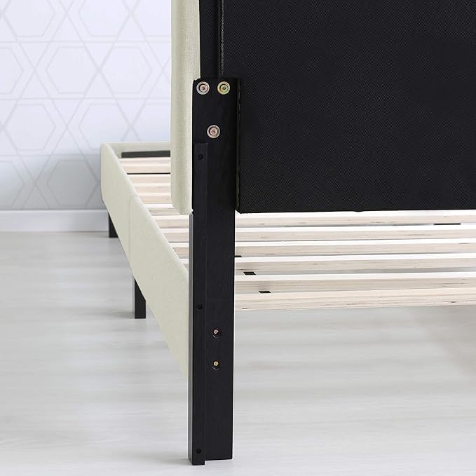 Furinno Laval Button Tufted Upholstered Platform Bed Frame, Twin, Linen