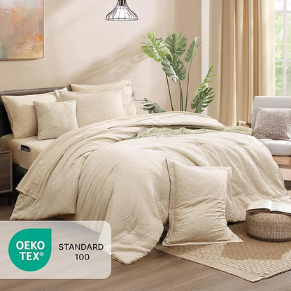 Monbix Queen Comforter Set - 7 Pieces Birch Marble Pattern Bed in a Bag Queen Bedding Sets with Comforter, Sheets, Pillowcases & Shams, Reversible Bedding Comforters Sets