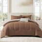 Monbix Full Comforter Set - 7 Pieces Brown Bed in a Bag Full Size Track Stitching Bedding Sets, All Seasons Down Alternative Comforter with Sheets,Pillowcases & Shams