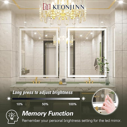 Keonjinn Lighted Bathroom Mirror, 40 x 32 Inch Bathroom LED Mirror with Lights, Frontlit Only, HD Tempered Glass, UL-Listed LED Driver, Anti-Fog, 6000K Dimmale, Easy Installation(Horizontal/Vertical)