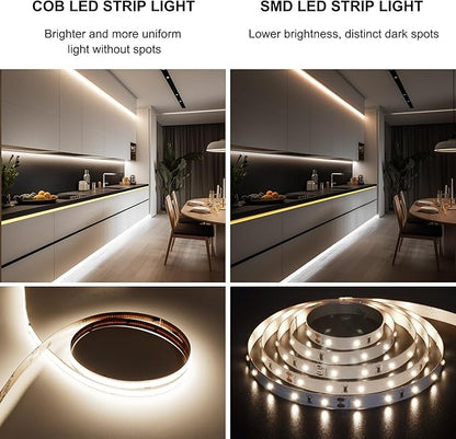 COB LED Strip Lights Natural White,24V Dimmable led Light Strip KIT with Remote and app Control,4000K 65FT/20m 8mm Wide Ra>90 Cuttable Flexible Strip Lights for Bedroom,Shelf,Cabinet