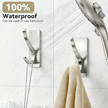 pickpiff Self Adhesive Coat Hooks for Hanging: Heavy Duty Stainless Wall Hook for Towel, Backpack, Hat, Sturdy Metal Hanger for Bathroom, Bedroom, Door, Brushed Nickel, 6-Pack