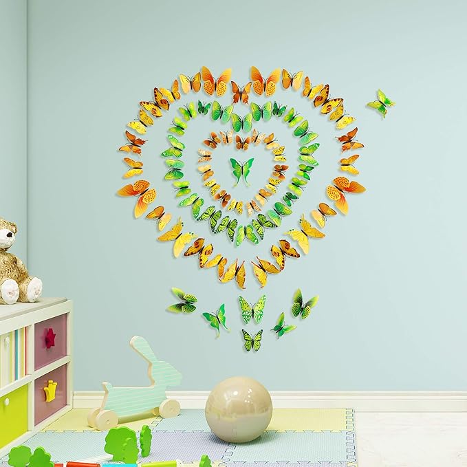 24pcs 3D Vivid Special Man-Made Lively Butterfly Art DIY Decor Wall Stickers Decals Nursery Decoration, Bathroom Décor, Office Décor, 3D Wall Art, 3D Crafts for Wall Art Kids Room Bedroom
