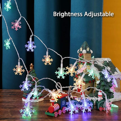 BrizLabs Colored Snowflake Lights, 40 LED 16.08ft Snow Flake Christmas Lights with Remote, 8 Modes LED String Lights Waterproof, Dimmable Battery Xmas Lights for Indoor Outdoor Christmas Tree Decor