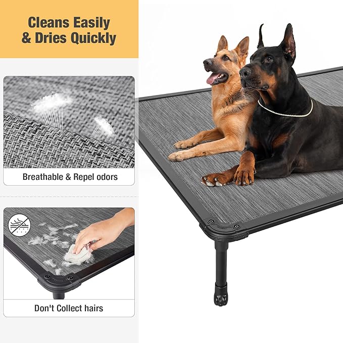 Veehoo Chew Proof Elevated Dog Bed - Cooling Raised Pet Cot- Rustless Aluminum Frame and Durable Textilene Mesh, Unique Designed No-Slip Feet for Indoor or Outdoor Use, Black Silver, XX Large-Mewly Pet